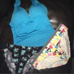 Solid Teal Ruched Halter Top w/ 2 Bottom Options
